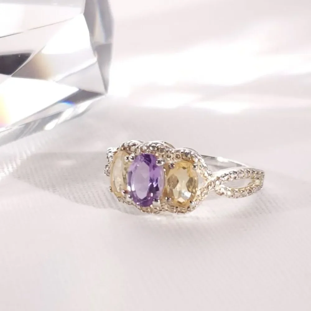 Amethyst and Citrine in Sterling Silver Size 9